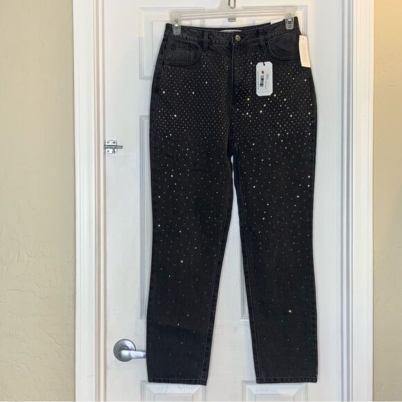 Velvet Heart Denim Rocker High Rise Skinny Jeans Black Bling Size 27W - Picture 3 of 12